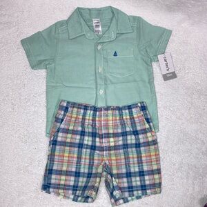 NWT carters button down shirt sleeve shirt and plaid shirts matching set 18m